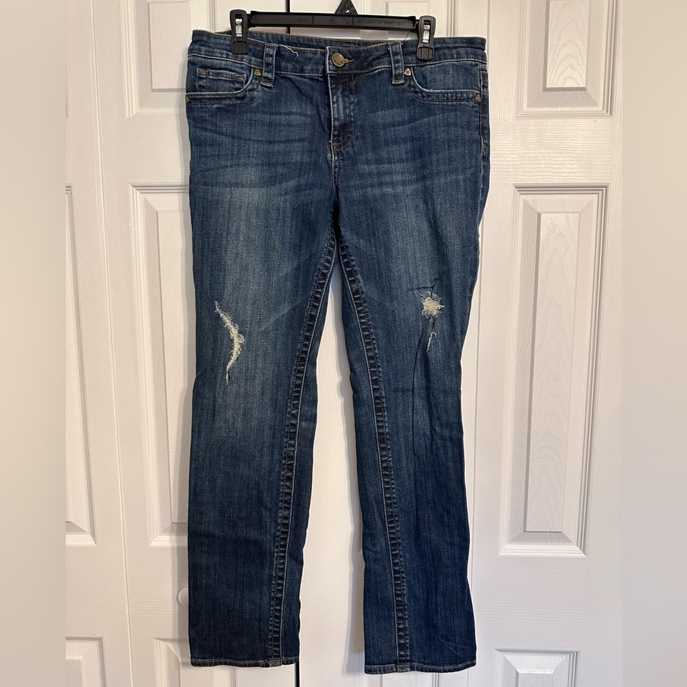 Kut from the Kloth Dark Blue Distressed Straight Leg Jeans